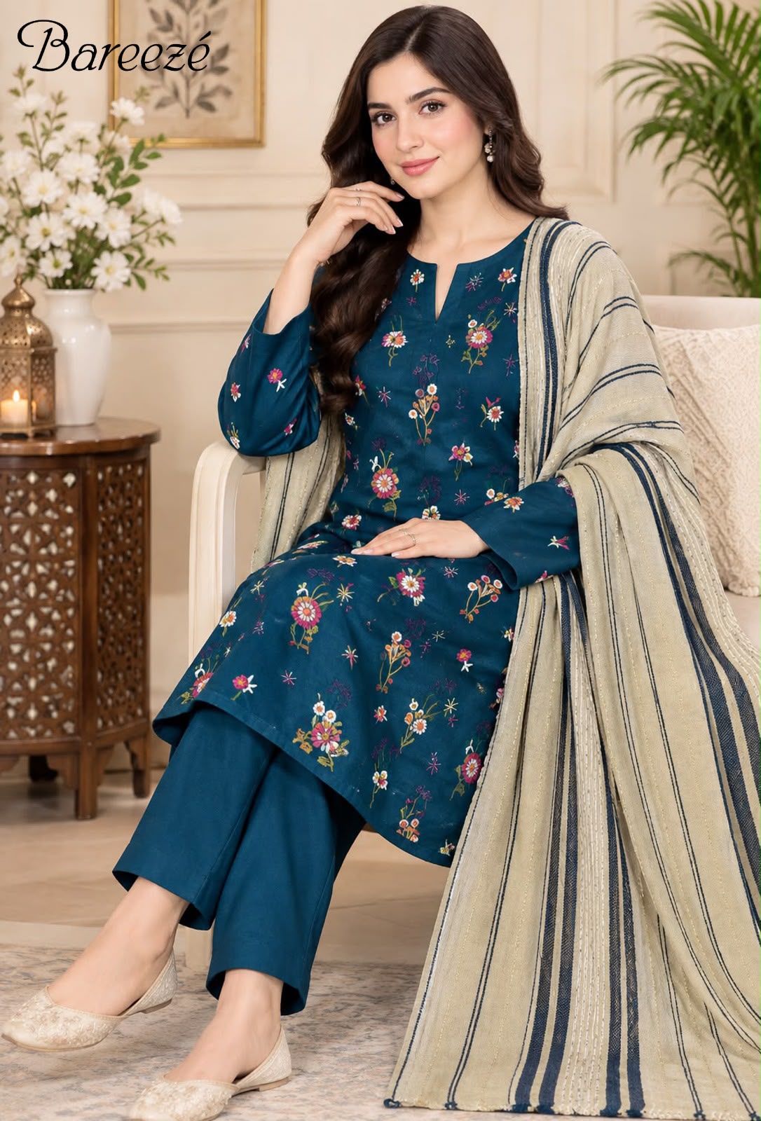 Dhanak embroidered luxury unstitched 3pc suit